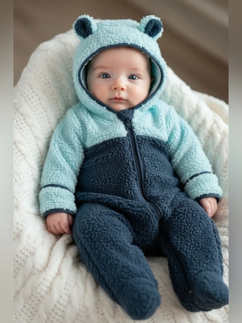 The North Face Baby Bear One Piece Shady Blue 12-18M Fleece Bunting NWT